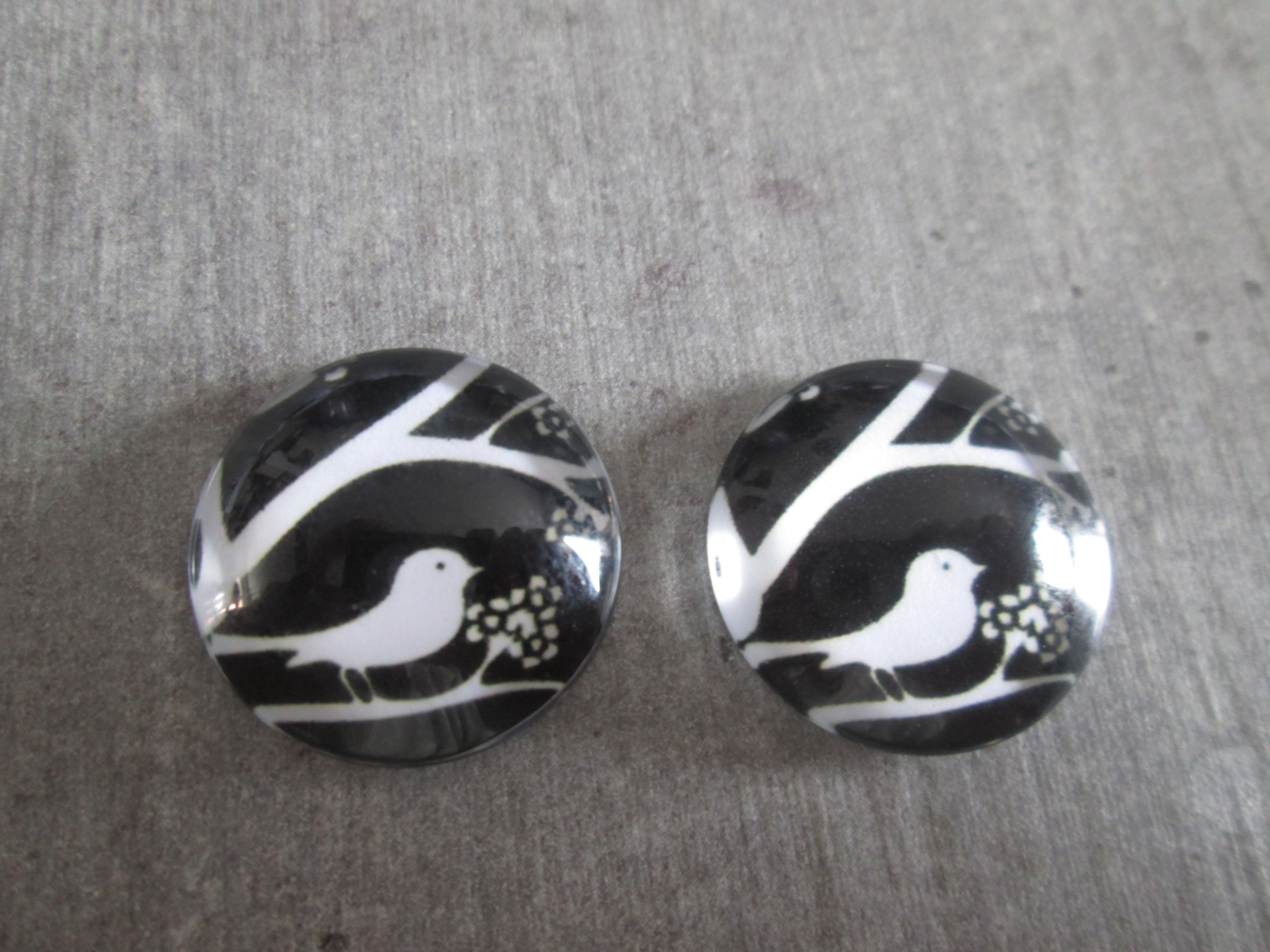 2 cabochon oiseau - 20 mm -  verre imprimé - # 2