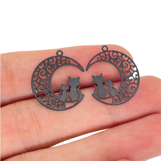 Thumbnail: 2 cat prints - 22 x 19 mm - colored stainless steel - 12 colors