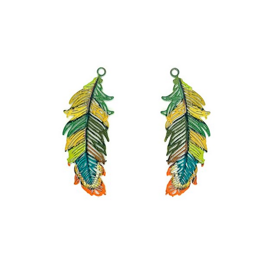 Miniature : 2 estampes plumes - 34 x 13 mm - laiton - 4 coloris