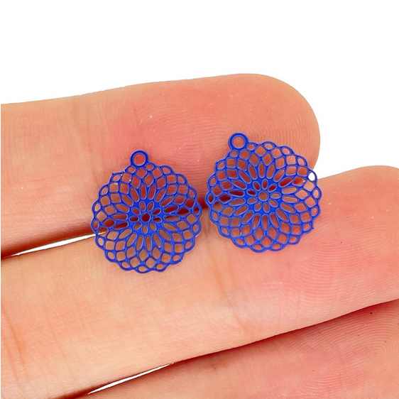 Miniature : 4 estampes rosaces  - 15 x 14 mm - acier inoxydable coloré  - 15 coloris