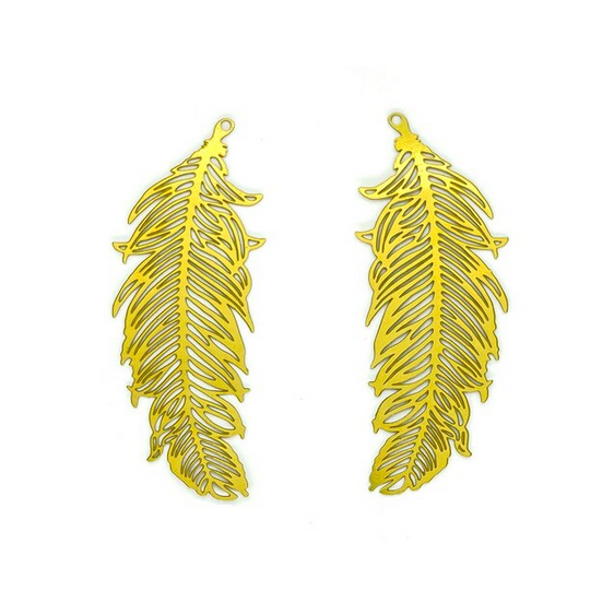 Miniature : 2 estampes plumes - 47 x 19 mm - acier inoxydable coloré  - 12 coloris