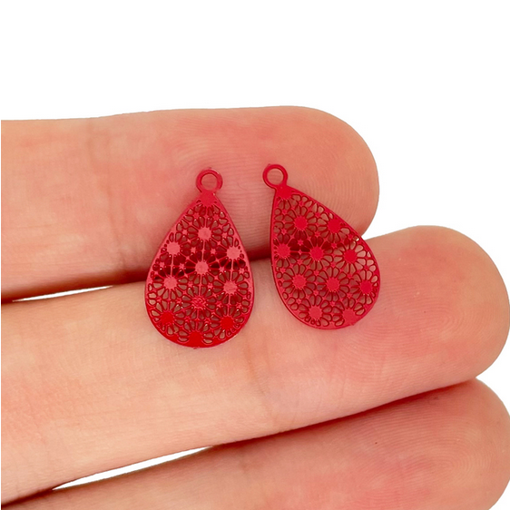 Miniature : 4 estampes gouttes - 17 x 10 mm - acier inoxydable coloré  - 14 coloris