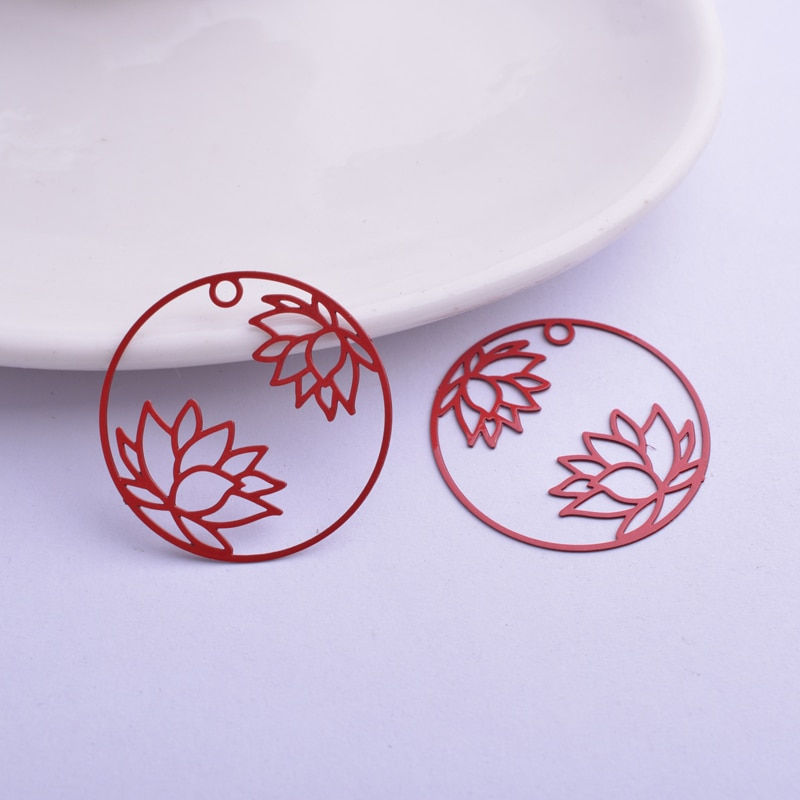 Thumbnail: 2 round lotus flower prints - 28 mm - brass - 11 colors to choose from