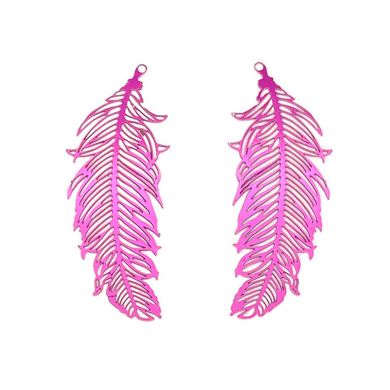 Miniature : 2 estampes plumes - 47 x 19 mm - acier inoxydable coloré  - 12 coloris