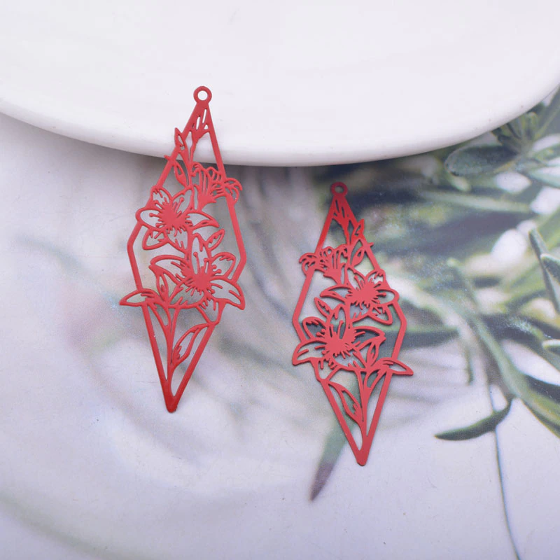 Miniaturbild: 2 estampes losange à fleurs - 44 x 16 mm - laiton -  10 coloris