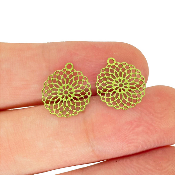 Miniatura: 4 estampes rosaces  - 15 x 14 mm - acier inoxydable coloré  - 15 coloris