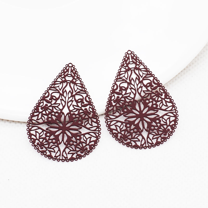Miniature : 2 estampes gouttes filigranes - 40 x 26 mm -  laiton -  6 coloris