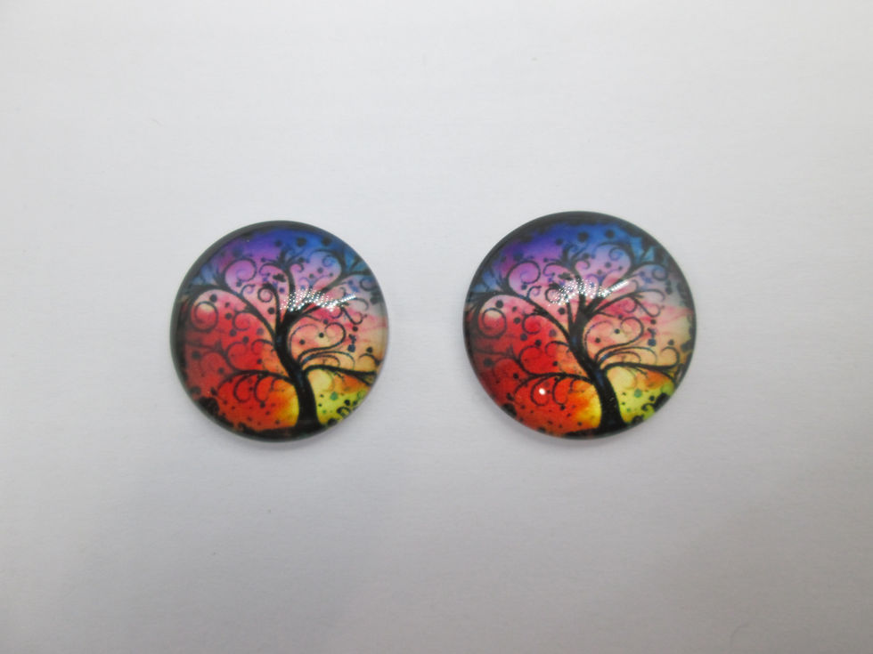 Miniature : 20 mm - 2 cabochons ronds arbre de vie - verre imprimé - 12 modèles