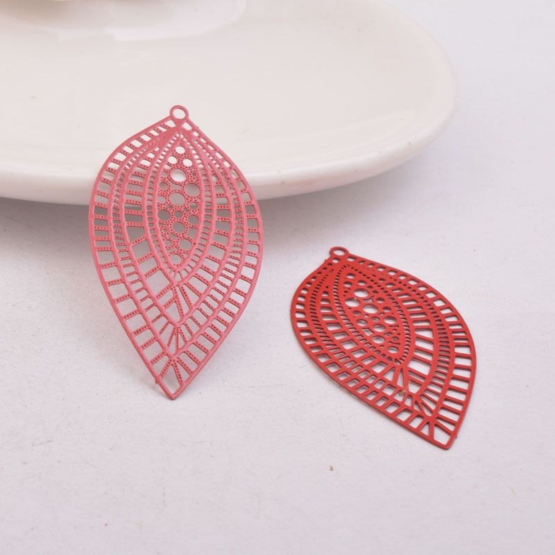 Miniatura: 2 estampes feuilles  - 45 x 24 mm - laiton peint - 10 coloris