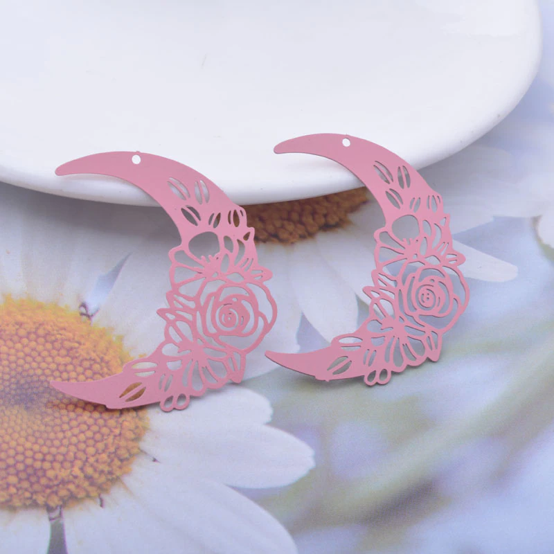 Miniatura: 2 estampes croissant de lune fleurs  - 35 x 31 mm - 10 coloris - laiton