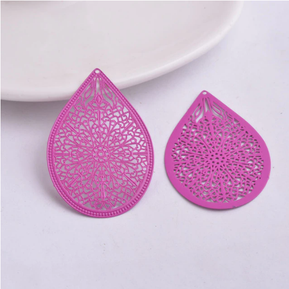 Miniatura: 2 estampes gouttes - 49 x 32 mm  - laiton peint -  14 coloris