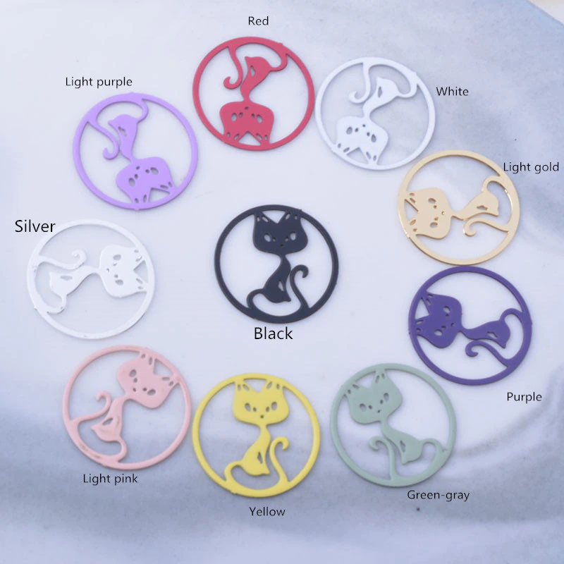 Miniatura: 4 estampes chat - 14 mm - 10 coloris - laiton