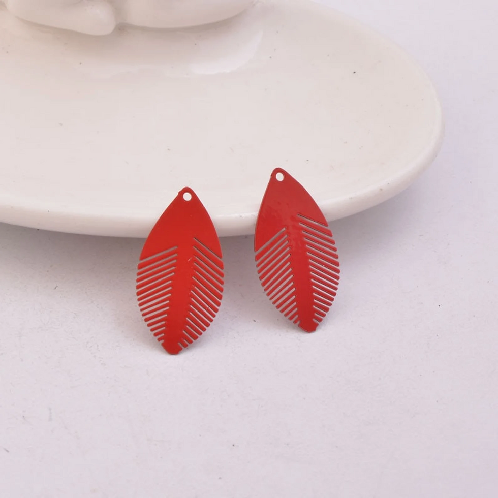 Miniatura: 2 estampes feuilles -  26 x 13  mm - laiton peint - 8 coloris