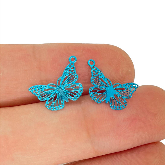 Miniatura: 4 estampes papillons - 15 x 10 mm - acier inoxydable coloré  - 16 coloris