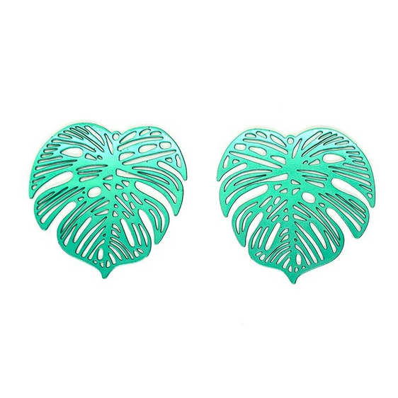 Miniaturbild: 2 estampes feuilles monstera - 32 mm - acier inoxydable coloré  - 14 coloris