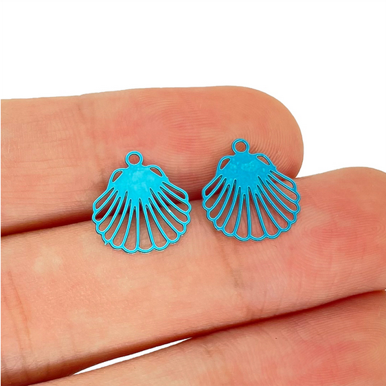 Miniature : 4 estampes coquillages - 12 x 13 mm - acier inoxydable coloré  - 16 coloris