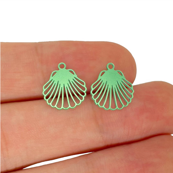 Miniature : 4 estampes coquillages - 12 x 13 mm - acier inoxydable coloré  - 16 coloris