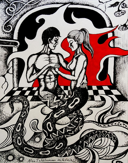 Snake House, ink on paper, 2019, 23 x 30 cm, 10x 12 inches - Nina Tokhtaman Valetova.JPG
