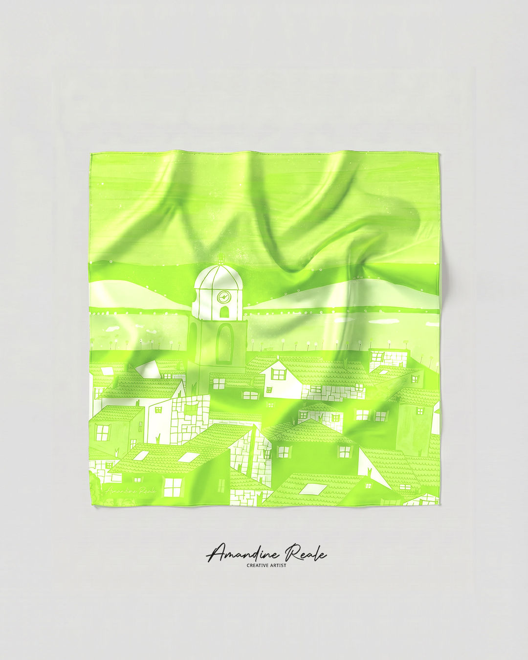 Carré de soie Acidulé anis 45 × 45 cm présenté à plat