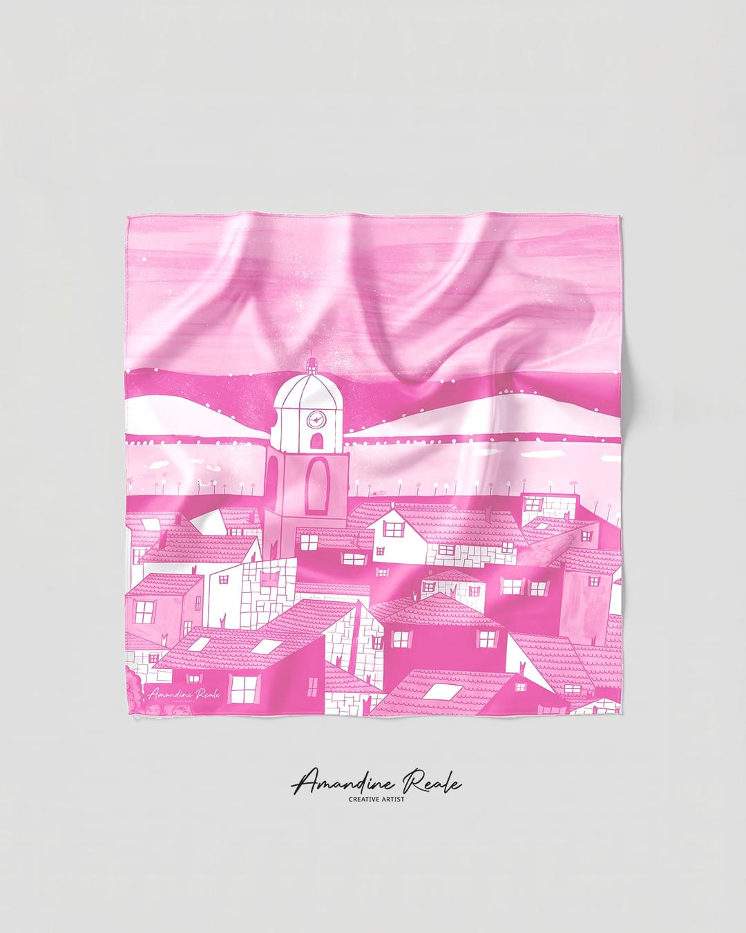 Carré de soie Acidulé rose 45 × 45 cm présenté à plat