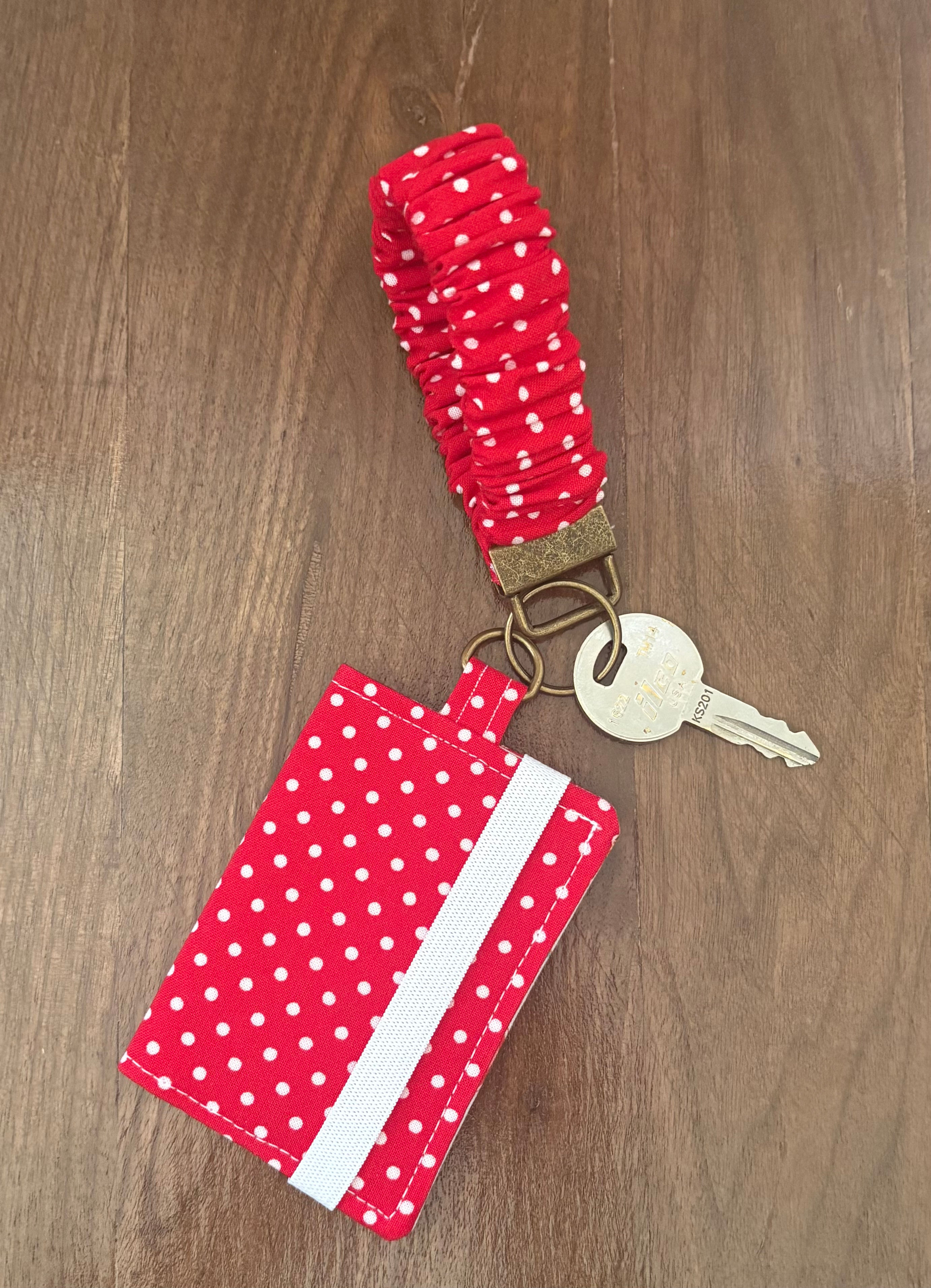 Card Holder and Key Fob Scrunchie Red Polka Dots 