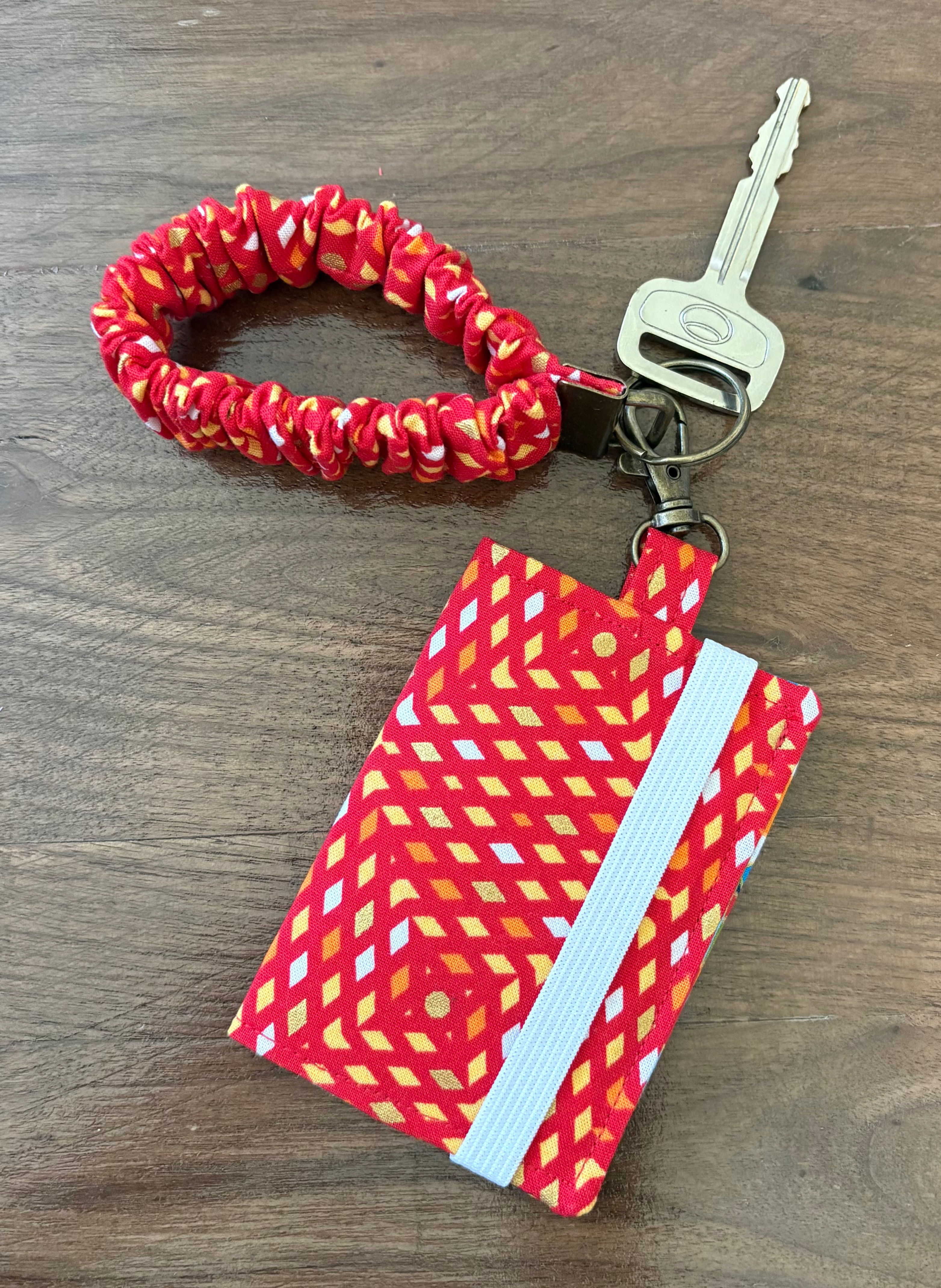 Card Holder and Key Fob Scrunchie Red Tile