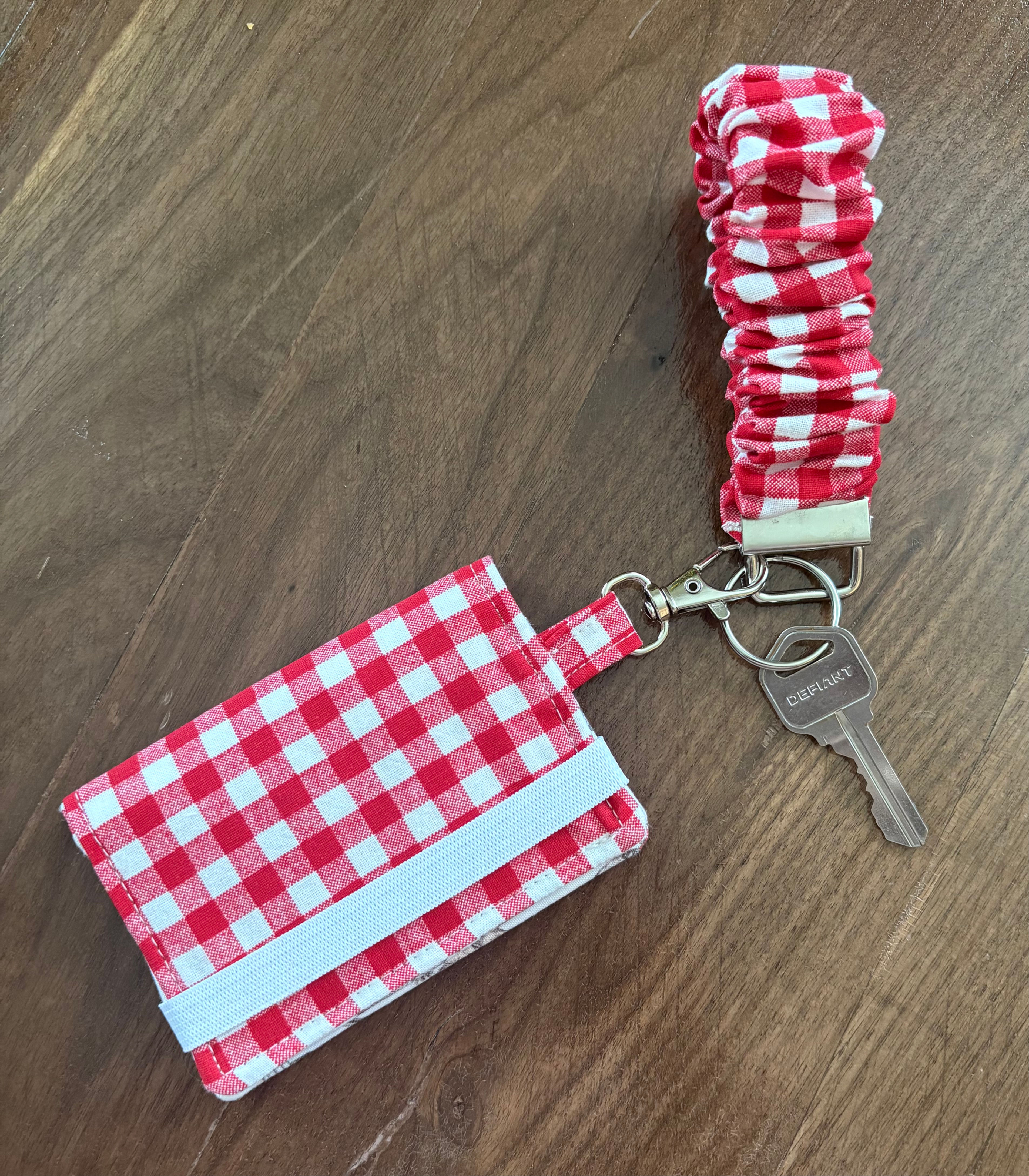 Slim Wallet and Key Fob Scrunchie Red Checks