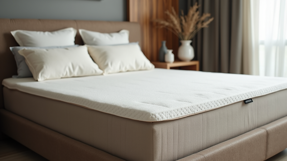 High angle view of a natural latex mattress on a stylish bedroom bed