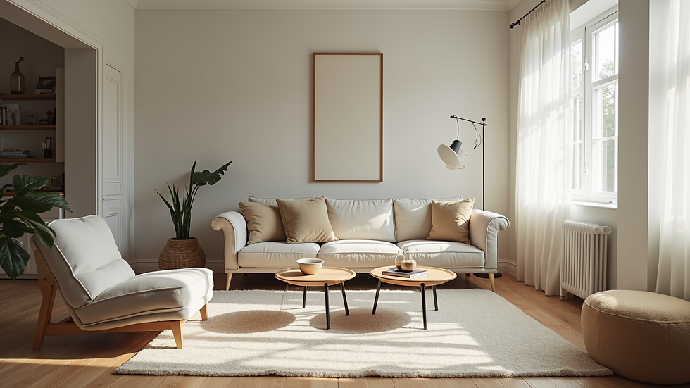 Eye-level view of a clean and organized living room