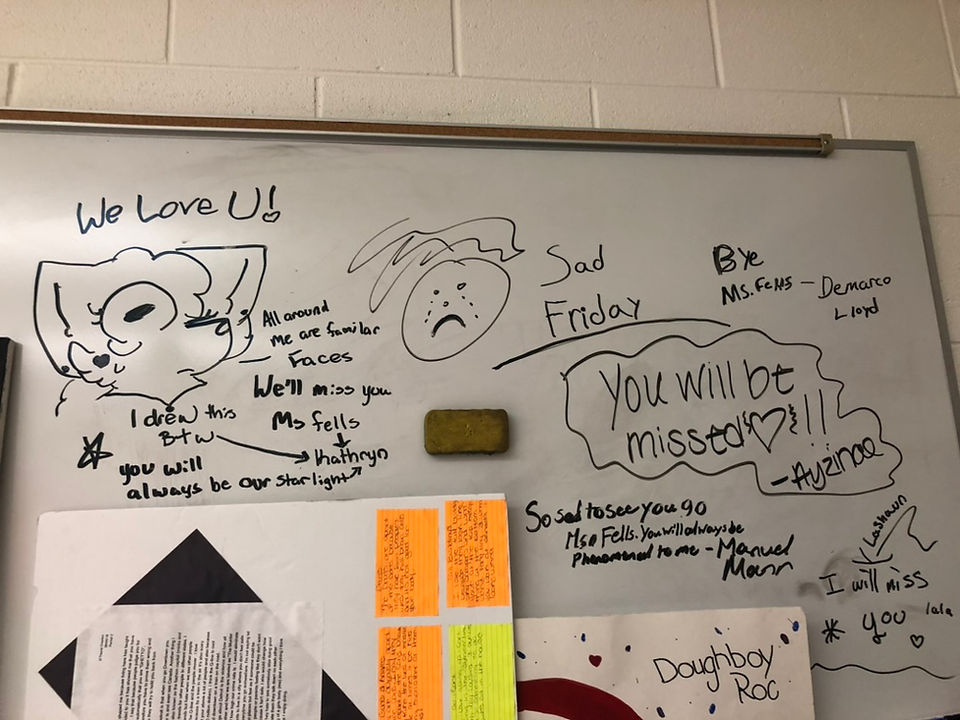 Messages written to teacher leaving school.