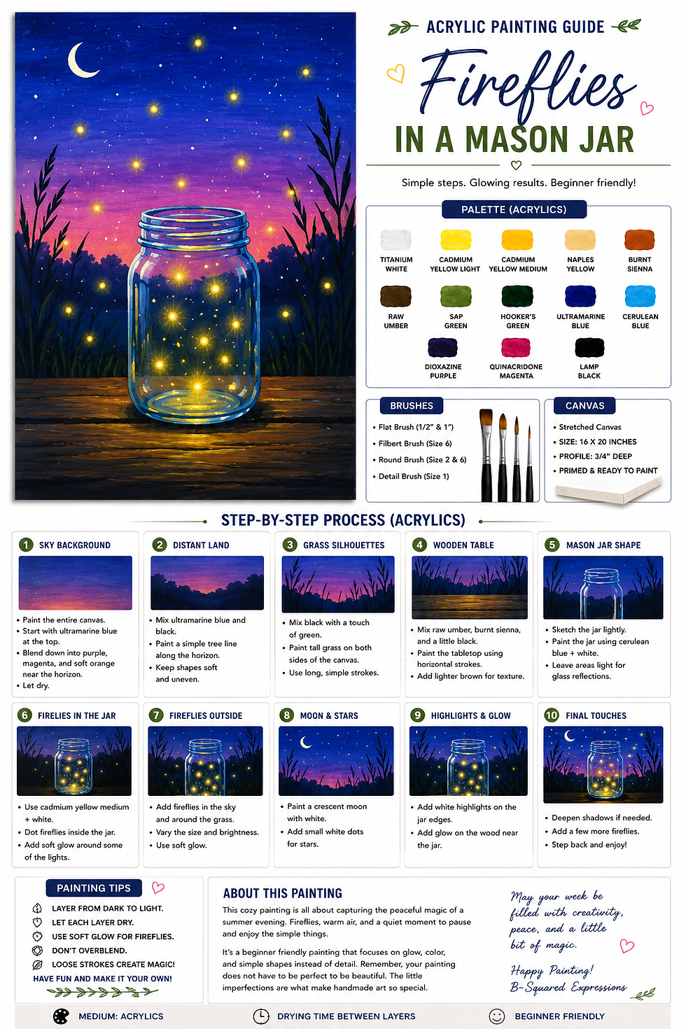 Fireflies in a Mason Jar-Full Acrylic Painting Blog Tutorial