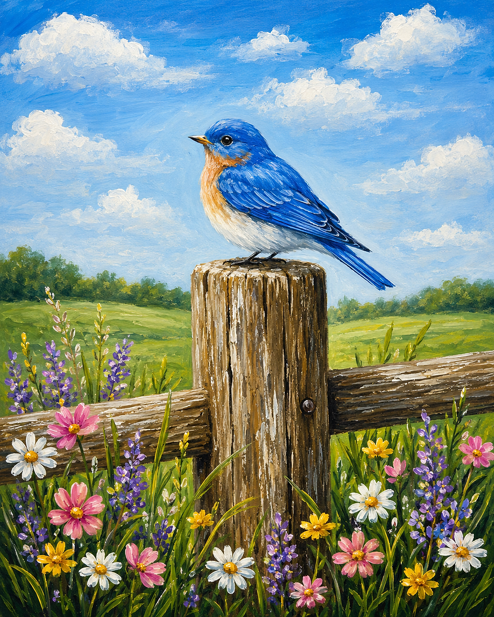 Bluebird on a Fence Post