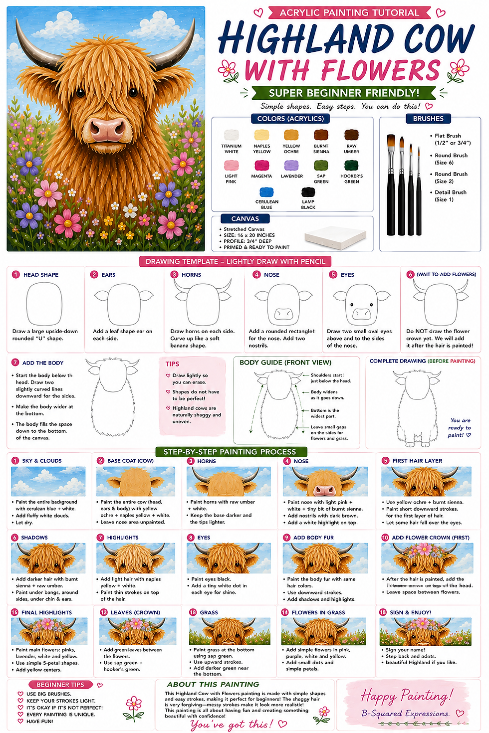 Highland Cow with Flowers