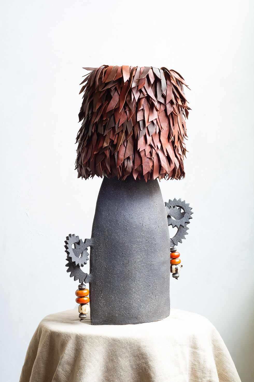Thumbnail: "Chemss" Stoneware and  lambskin leather table lamp