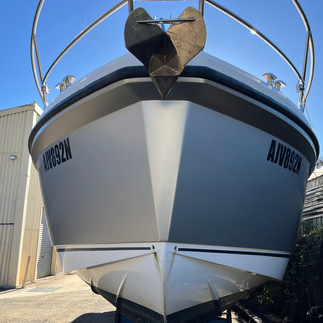 Marine vinyl installation on Sealine S330 hull