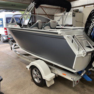 5m Stacer wrapped in 3M Matte Silver vinyl boat wrap