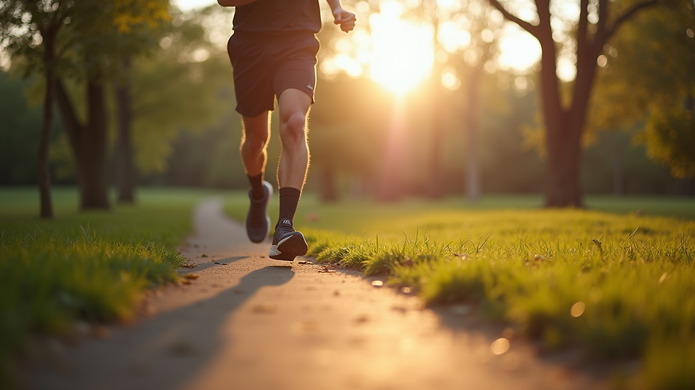 Eye-level view of a person jogging in a park