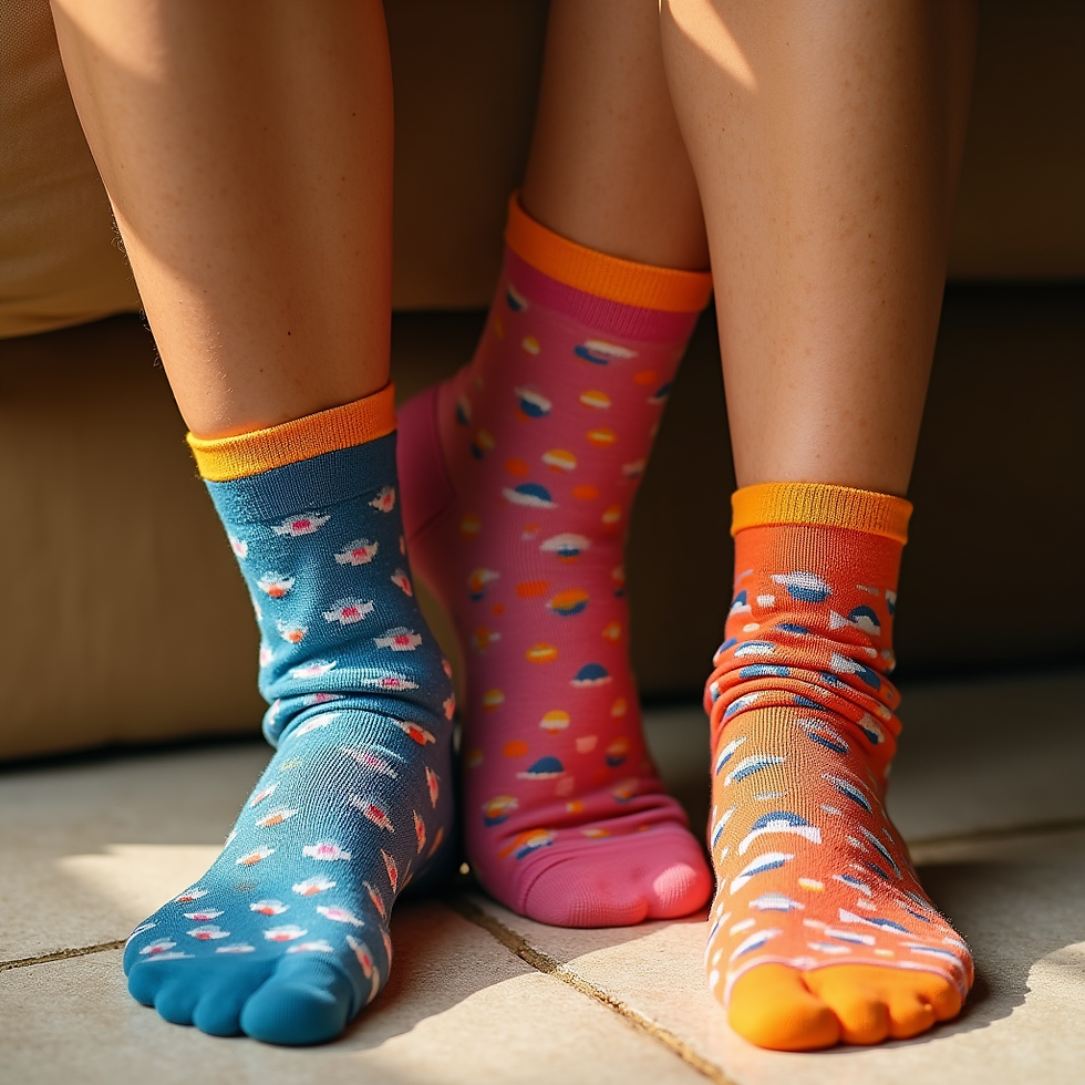 Yüksek açıdan, renkli ve desenli kadın çorapları