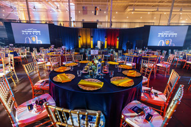 Gorgeous lighting from ACME Mana Profile, ACME Pulsar S2, Elation Limelight and Adamson Speaker System CS10 PA, create a beautiful event space for a gala.