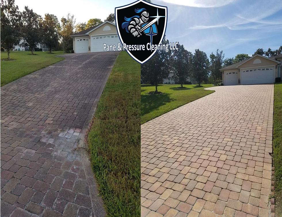 Before and after paver cleaning and sealing showing deep cleaning results