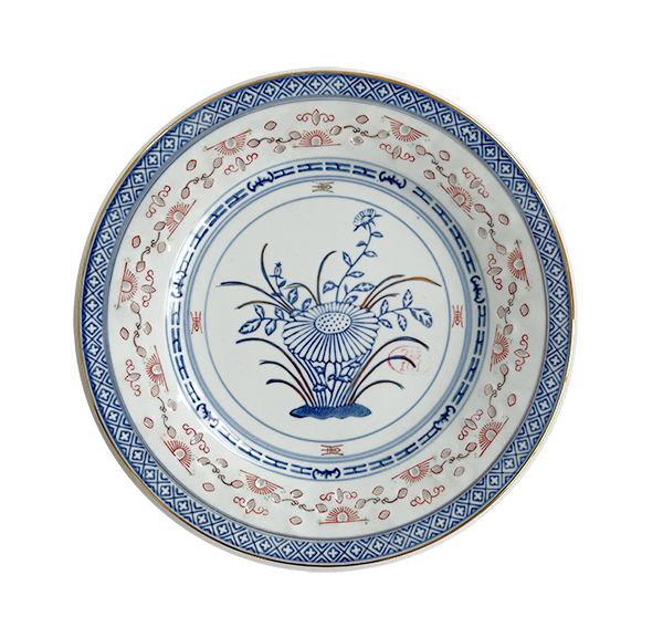 Thumbnail: Jingdezhen Rice-Eye Porcelain Plate - Gold Trim