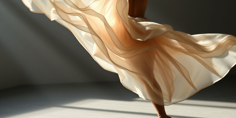An abstract, atmospheric image inspired by contemporary ballet or modern dance. Soft, flow