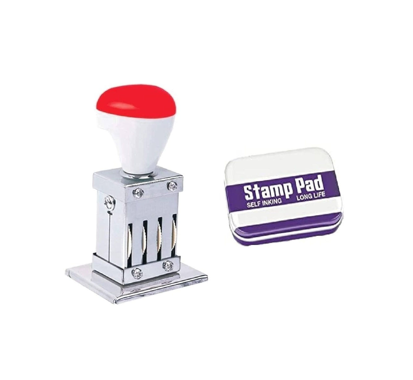 Dinojames Stainless Steel Bank Dater Rubber Stamp with Violet Stamp Pad