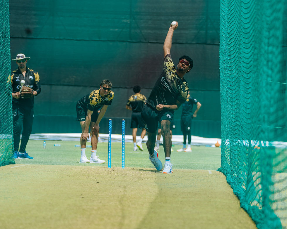 Shetty bowling in the nets on tour with SACA