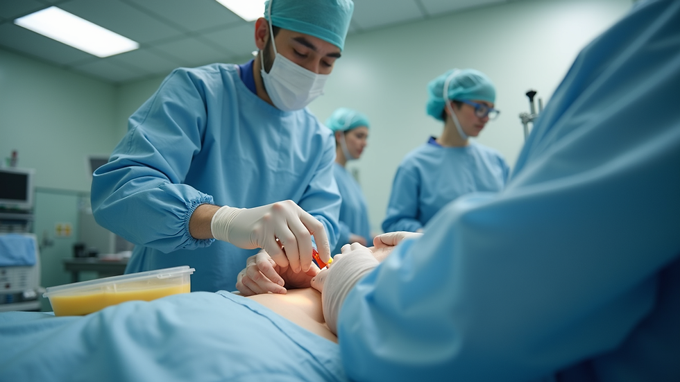Eye-level view of a caregiver preparing medication for post-operative patient