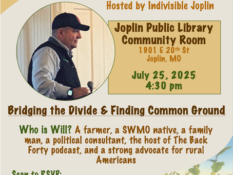 Indivisible Joplin to Host a Conversation with Will Westmoreland to Discuss Rural Issues