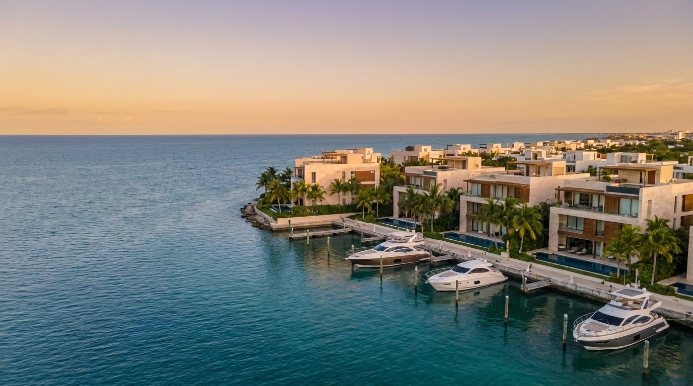 Caribbean waterfront architecture in Cancun, Mexico