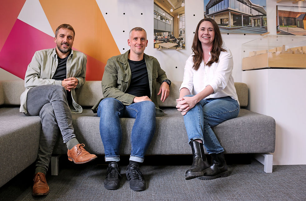 Photo of Joshua Reay, Andy Joyce and Jemma Paris, new Associates at ArchitecturePLB