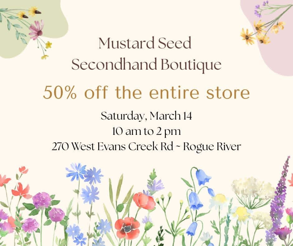 Mustard Seed Secondhand Boutique 50% off the entire store!
