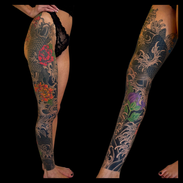 Fully Healed Koi and Peony Leg Sleeve by Chris Clemence